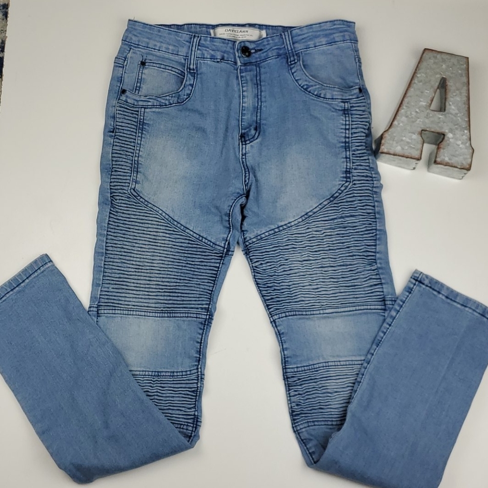 DAVID.ANN Ribbed Straight Biker Denim Jean Skinny